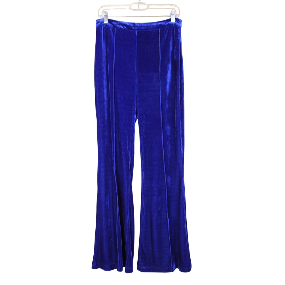 A Calin Flying Tomato 70s Retro Glam High Rise Royal Blue Velvet Flare Pants L